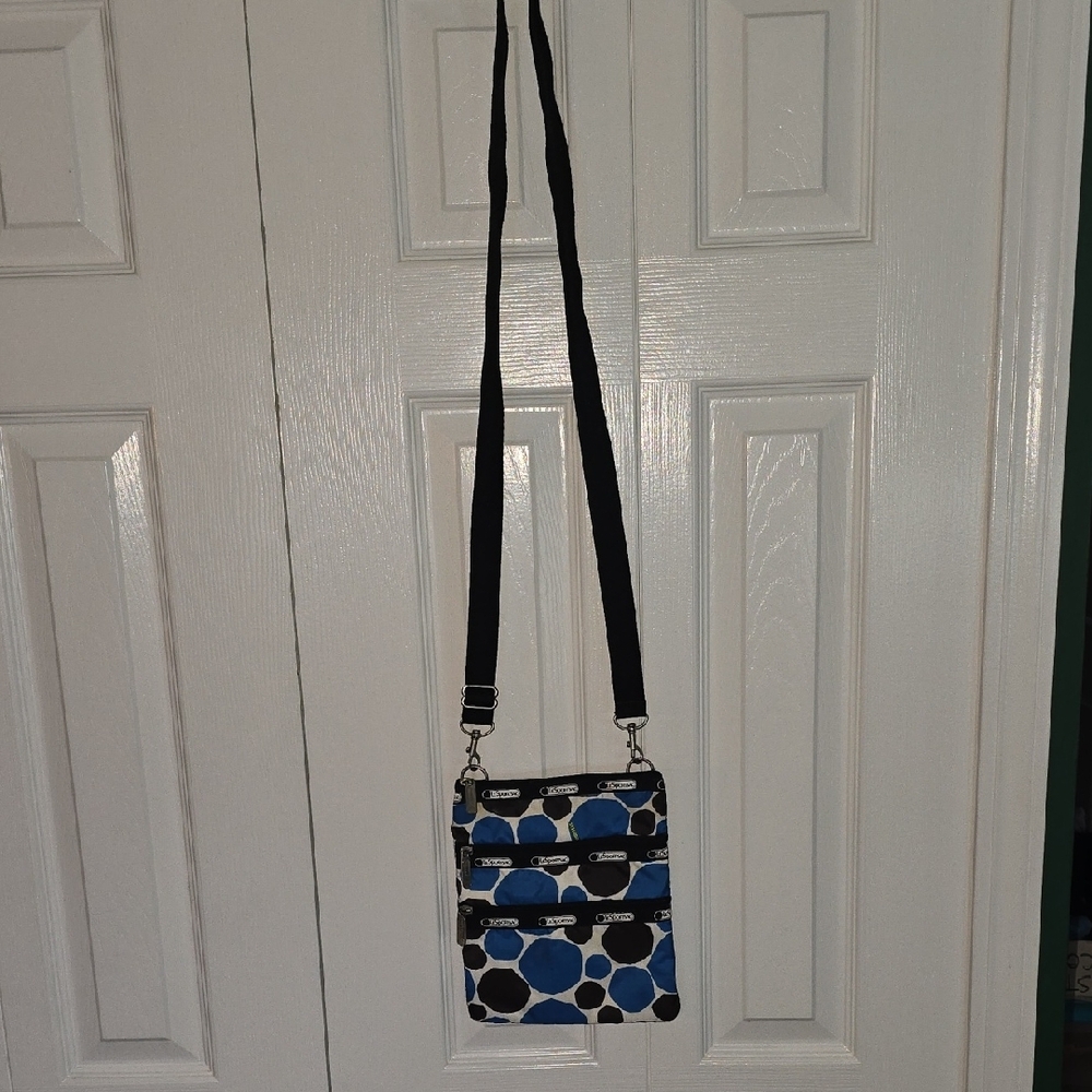 LeSportsac Blue and Black Polka Dot Shoulder Bag Crossbody Bag - Picture 3 of 9